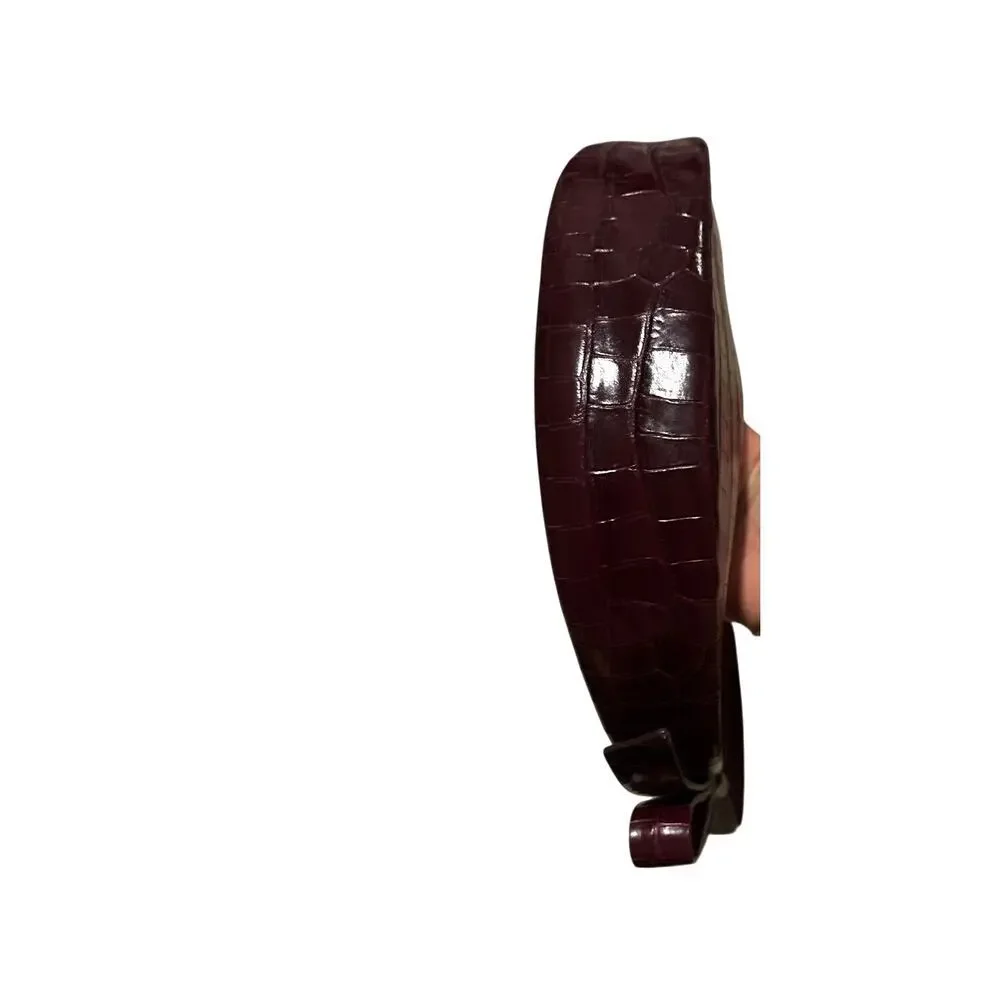 Burgundy Kate Spade Smile Croc Embossed Leather Crescent Shoulder Bag